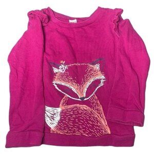 Carters 5t Girls Crewneck Top Sweater Pink Woodland Fox Casual Spring Fall Shirt